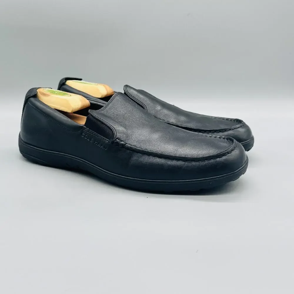Cole Haan Shoes Mens 10.5 Black Leather Slip On Moc Toe Loafers Casual Comfort